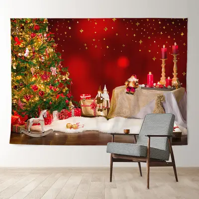Aperturee Gold Star Tree Santa Red Bokeh Christmas Backdrop