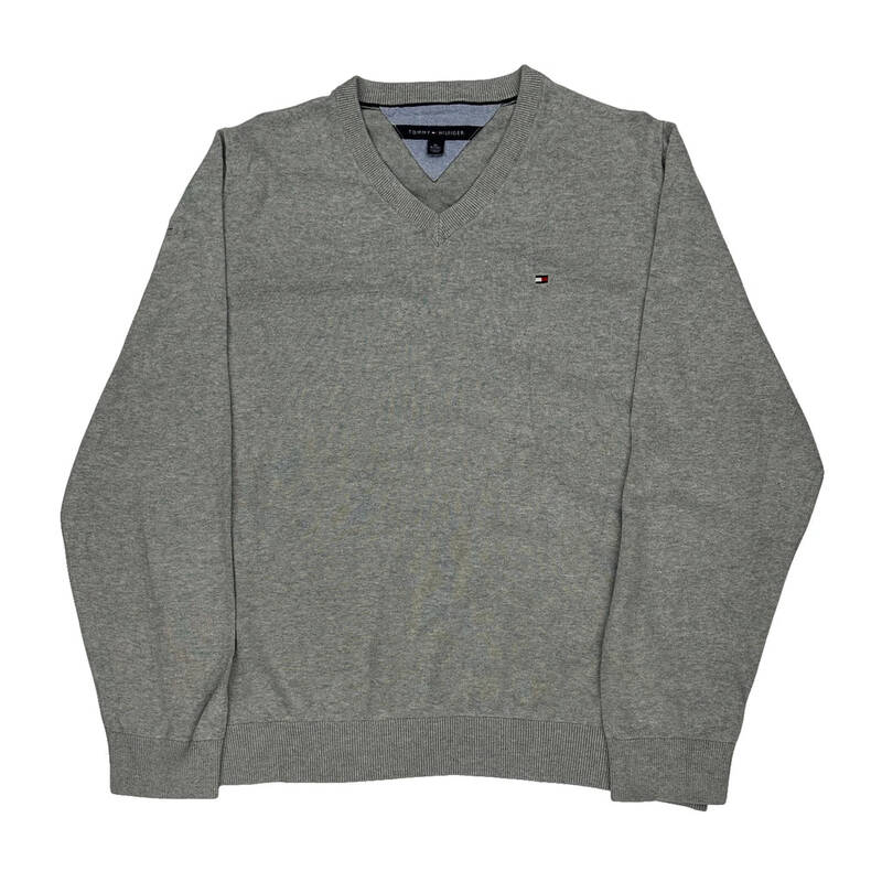 Tommy Hilfiger V-Neck Jumper - XL Grey Cotton