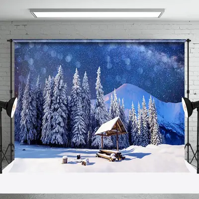 Aperturee Bokeh Snowy Night Mountain Forest Winter Backdrop