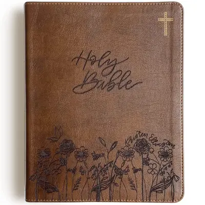 Personalized NIV Journaling Bible - Brown - Holy Bible with Rose Garden - Hand Lettered and Engraved