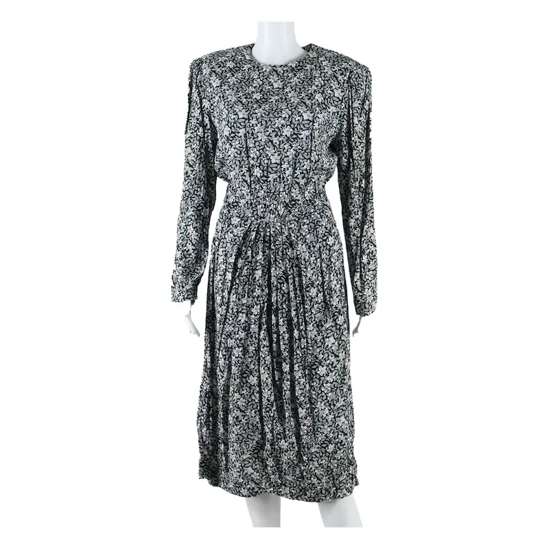 KARIN STEVENS Womens A-Line Dress Grey Floral Long Sleeve Midi UK 12