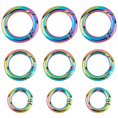 12Pcs 3 Style Rainbow Color Alloy Spring Gate Rings