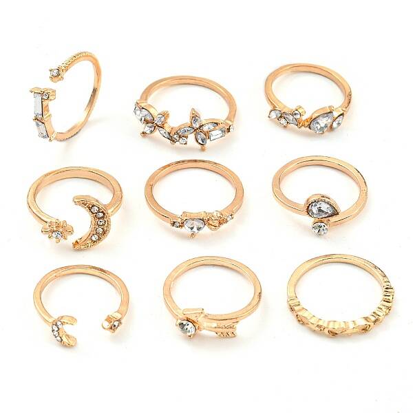 Crystal Rhinestone Cuff Rings Set