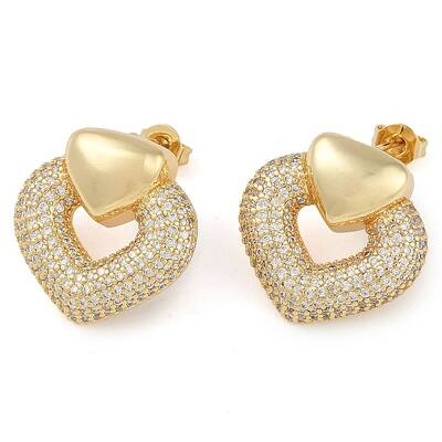 Heart Clear Cubic Zirconia Stud Earrings