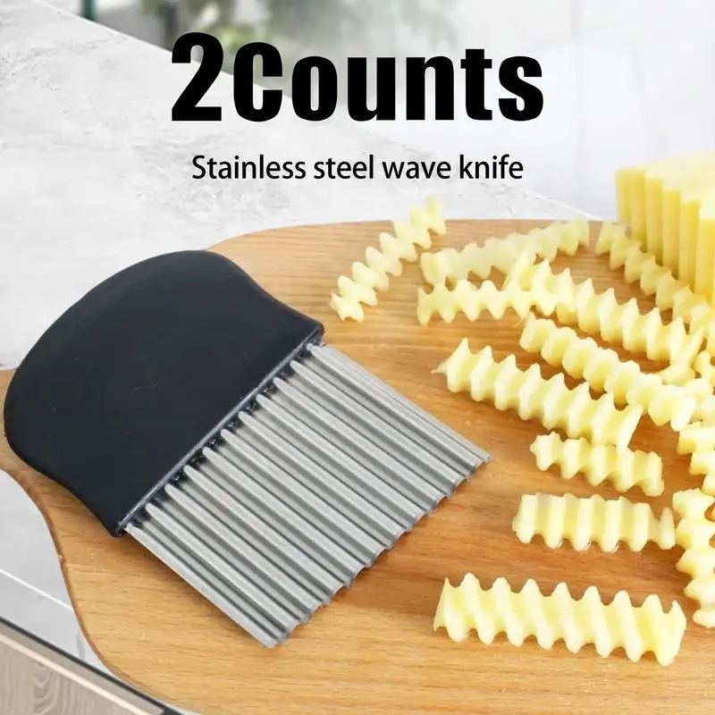 2 Counts Large Crinkle Cutter, French Fry Slicer, Potato Knife Cutter, Wavy Chopper for Fruit Vegetable, Stainless Steel Blad...