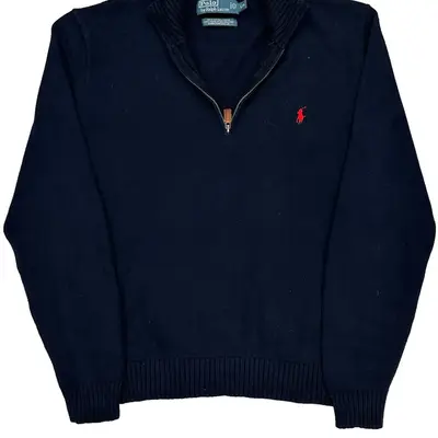 Polo By Ralph Lauren 1/4 Zip - Large Navy Cotton