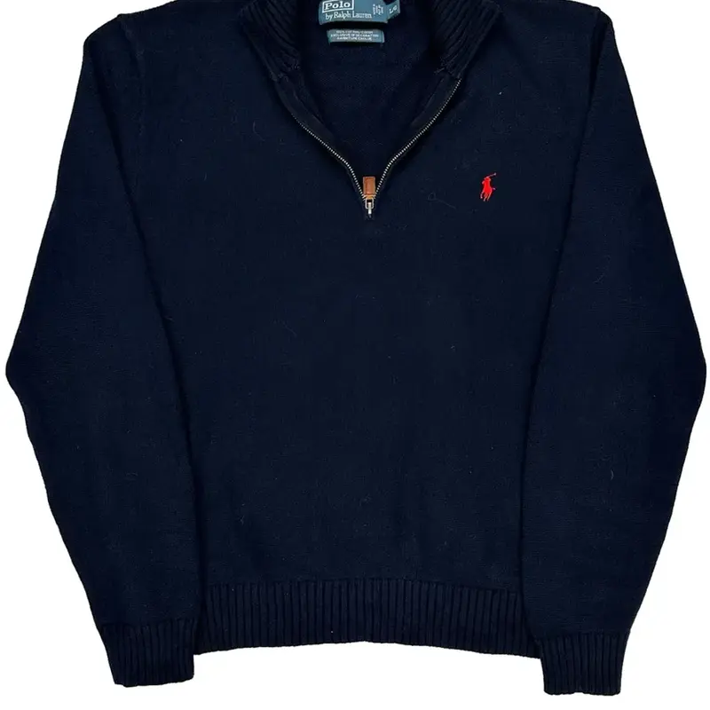 Polo By Ralph Lauren 1/4 Zip - Large Navy Cotton