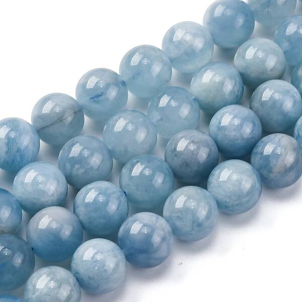 Round Natural Aquamarine Bead Strands