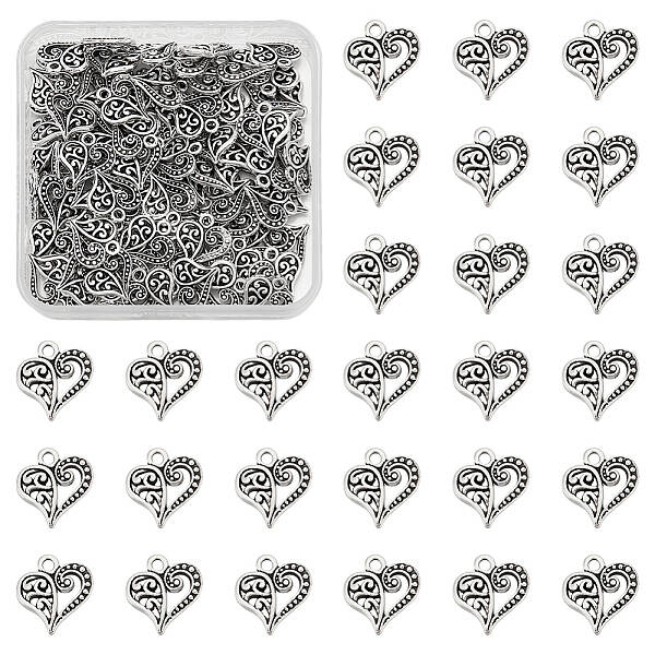 100Pcs Tibetan Style Filigree Alloy Heart Charms