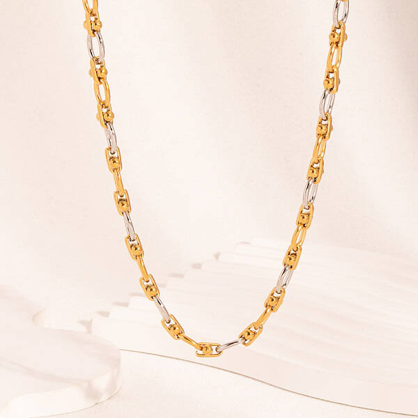 Two Tone 304 Stainless Steel Oval Link Chain Necklaces for Women