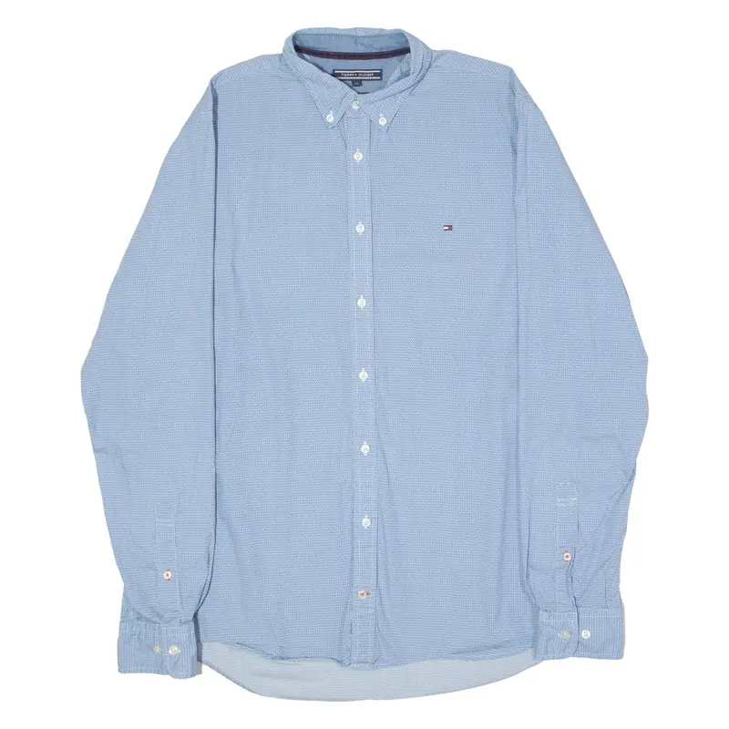 TOMMY HILFIGER Slim Fit Mens Shirt Blue Geometric Long Sleeve XL