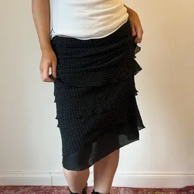Moschino Polka Dot Midi Skirt - 32W UK 12 Black Viscose Blend