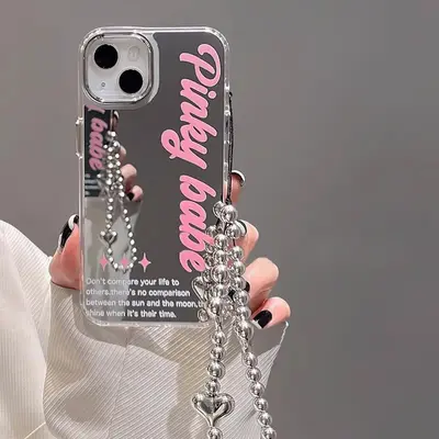 Mirror Phone Case with Heart Charm Bracelet, 1 Count Anti-drop Decorative Smartphone Protective Cover, Phone Cases Compatible...