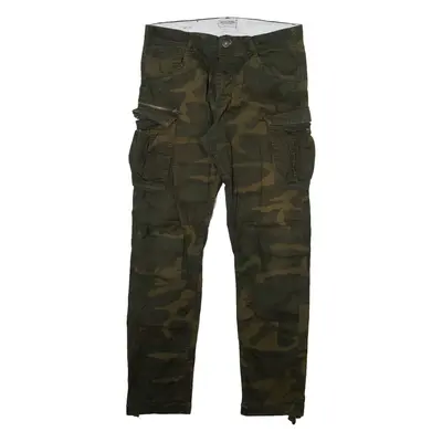 JACK AND JONES Camo Cargo Mens Trousers Green Slim Straight W30 L32