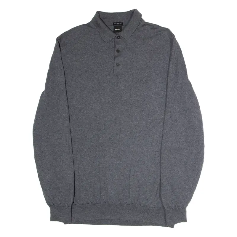BOSS Bono Mens Jumper Grey Collared Tight Knit Wool 2XL