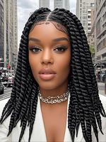 18 Inch Long Braided Lace Front Wigs for Women, Natural Fluffy Wigs with Baby Hair Bangs, Synthetic Wigs for Party, Daily Use