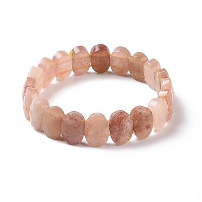 Natural Strawberry Quartz Oval Beaded Stretch Bracelet