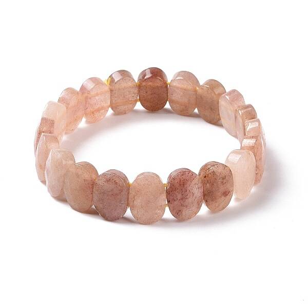 Natural Strawberry Quartz Oval Beaded Stretch Bracelet
