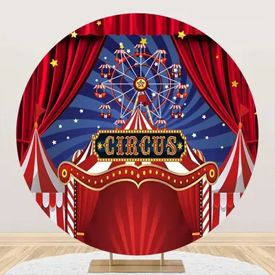 Red Blue Circus Ferris Wheel Round Birthday Backdrop - Aperturee
