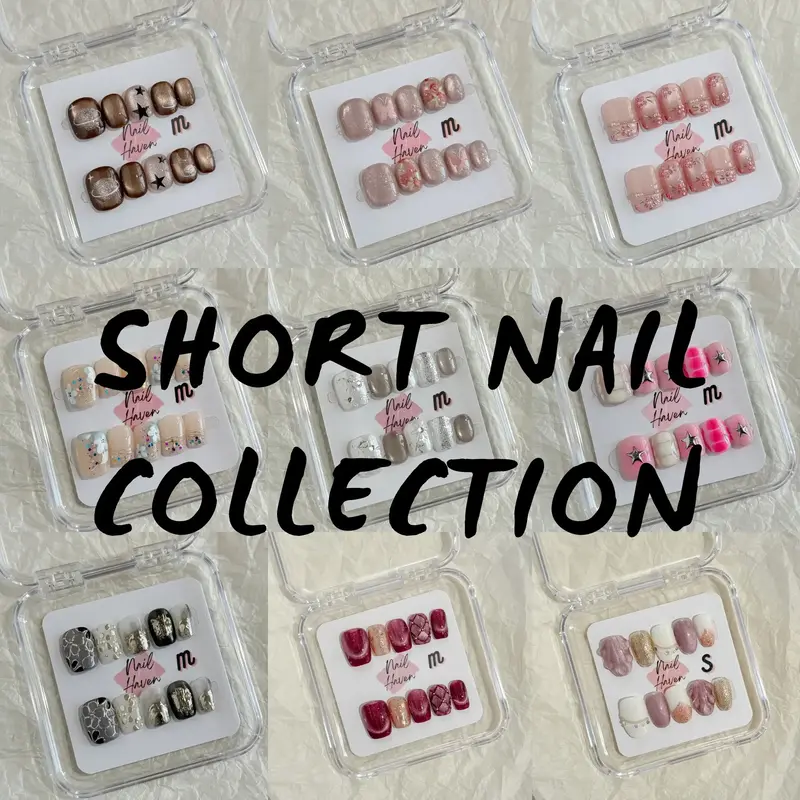NailHaven| short nail collection |handpainted cute designs | short nails | acrylic press-on| fake nails |Handmade | high qual...