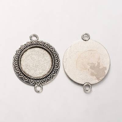 Tibetan Style Alloy Flat Round Cabochon Connector Bezel Settings