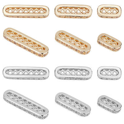 12Pcs 6 Styles Brass Pave Cubic Zirconia Multi-Stand Links