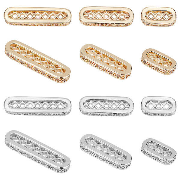 12Pcs 6 Styles Brass Pave Cubic Zirconia Multi-Stand Links