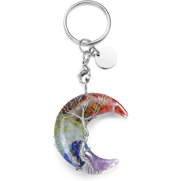Tree of Life Wire Wrapped Moon Resin Pendant Keychain