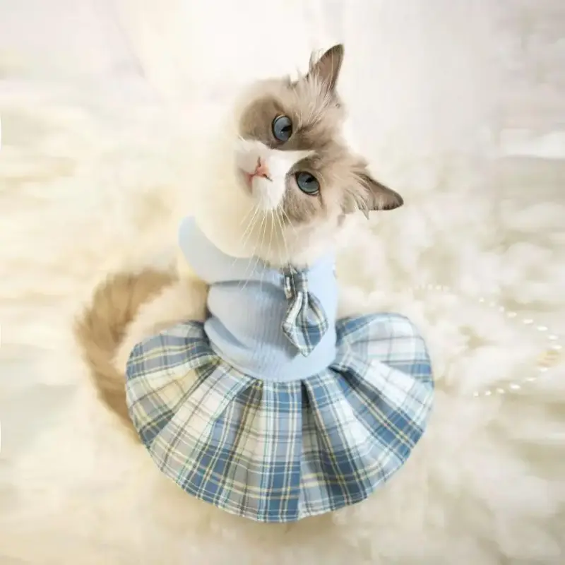 JK Plaid Print Pet Dress, Cute Pet Clothes for Small Medium Dogs & Cats, Fashionable Pet Clothing for Daily Wear