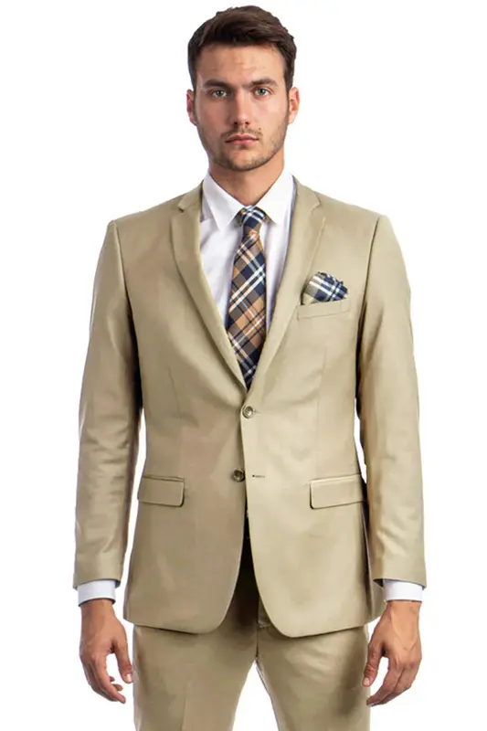 Tan Slim Fit 2 Button Wedding Suit for Men - Basic Style