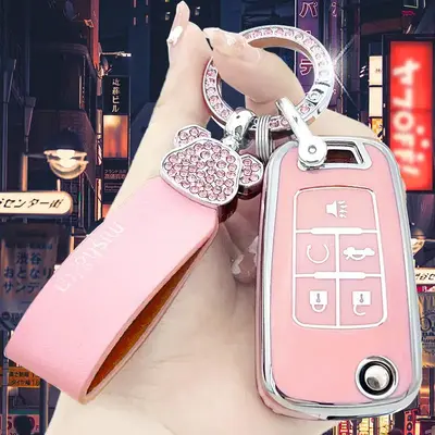 Fashion Rhinestone Bear Decor Car Key Case, Soft TPU Key Cover, Car Interior Accessories For Women & Men