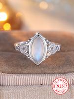 S925 Sterling Silver Moonstone Decorated Ring, Elegant Engagement Ring for Women & Girls, Trendy All-match & Exquisite Jewelr...
