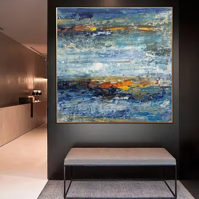Abstract Colorful Paintings On Canvas In Blue Colors Modern Expressionist Artwork Modern Hand Painted Artwork | SEA BREEZE