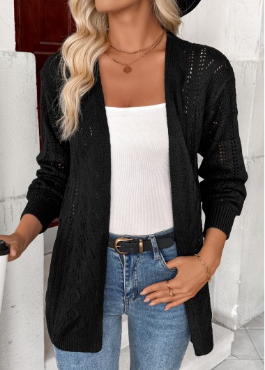Modlily Black Color Long Sleeve Tunic Cardigan - L