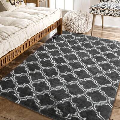 Garvee Area Rug Dark Grey 6x9 Rug Shag Rugs for Living Room Moroccan Shaggy Rug Kids Rug Plush Rug Geometic Carpet Bedroom Ru...