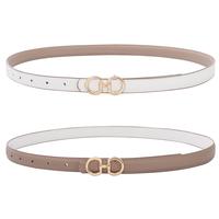 AWAYTR Womens Reversible Thin Belt Skinny Waist Leather Belts with Horseshoe Buckle 2 in 1 Ladies Fashion Belt for Jeans Dres...