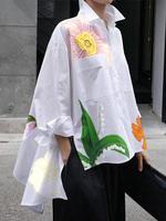 Women's Floral Print Asymmetrical Hem Shirts, Loose Casual Batwing Sleeve Top for Daily Wear, Ladies Clothes for All Seasons,...