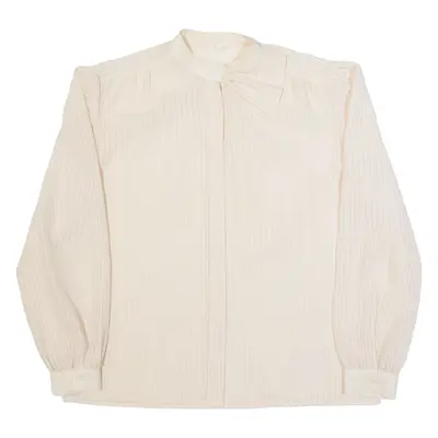 Womens Blouse Beige High Neck Long Sleeve Striped M
