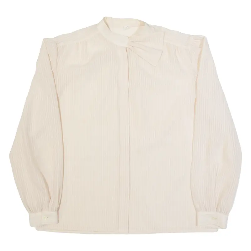 Womens Blouse Beige High Neck Long Sleeve Striped M