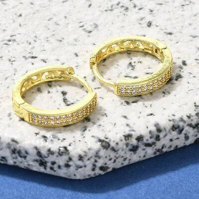 Brass Clear Cubic Zirconia Hoop Earrings