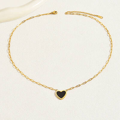 Natural Shell Heart Pendant Necklaces with Golden Stainless Steel Paperclip Chains