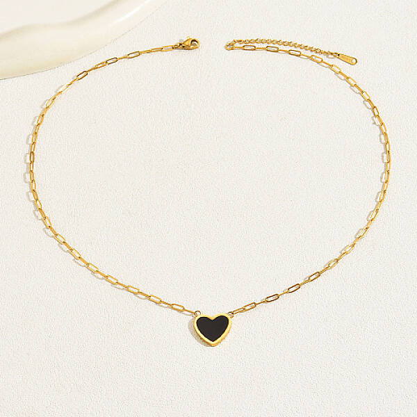 Natural Shell Heart Pendant Necklaces with Golden Stainless Steel Paperclip Chains