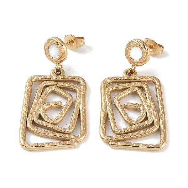Rectangle 304 Stainless Steel Shell Stud Earrings