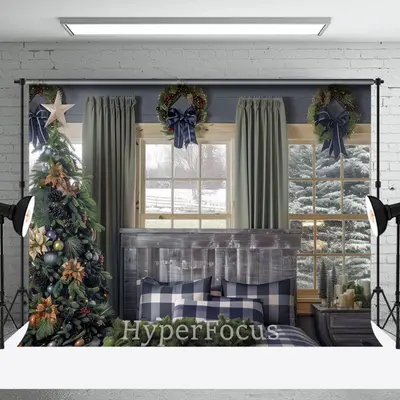 Xmas Tree Bed Curtain Window Scene Christmas Backdrop - Aperturee