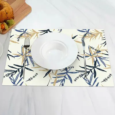 Blue Yellow Leaf Abstract Vintage Set Of 4 Placemats - Aperturee