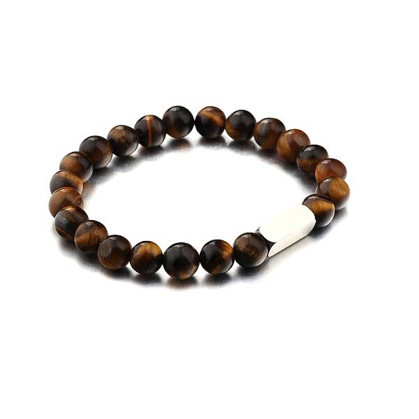 Natural Tiger Eye Round Beaded Stretch Bracelet