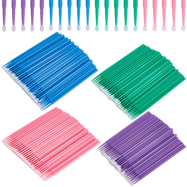Beebeecraft 400Pcs 4 Colors Micro Applicator Brushes Disposable Small Tip Cotton Brushes for Eyelash Extensions Nails Clean M...
