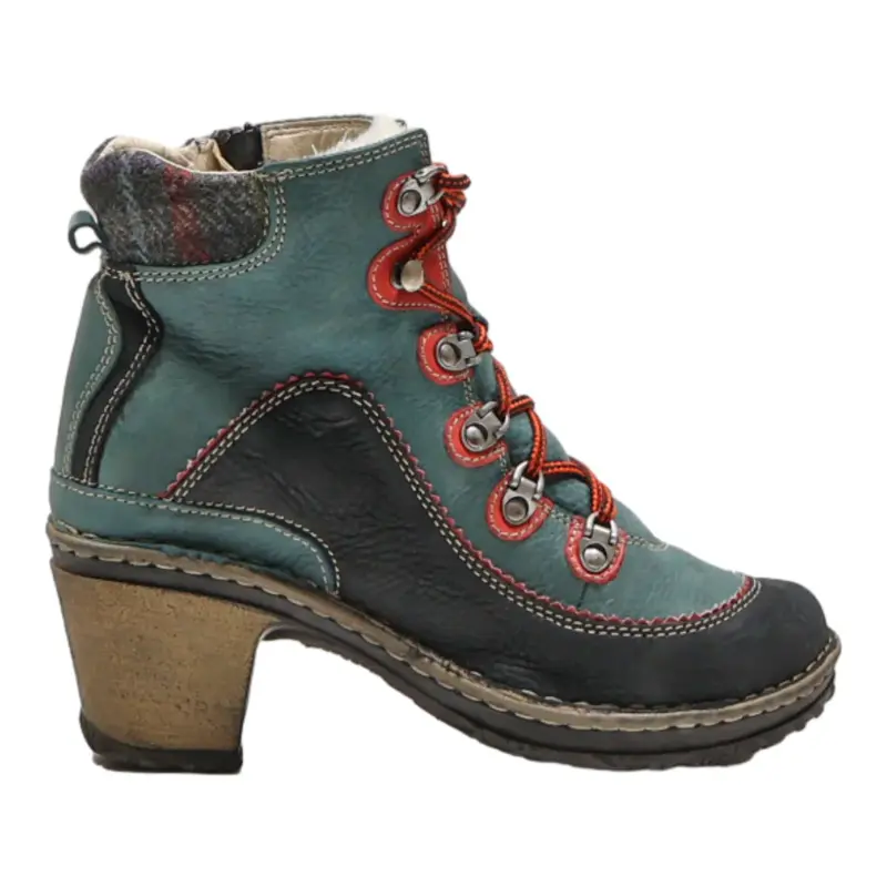 JOSEF SEIBEL Lace-Up Boots Green Leather Womens UK 5