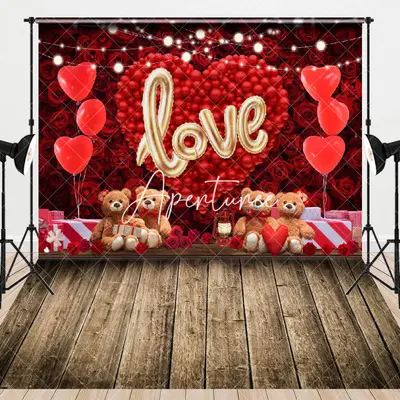 Aperturee Romantic Red Rose Bear Balloon Combo Set Backdrop, 7 x 5 ft / 7 x 5 ft, 97.4 USD, combo set backdrops, AH0B492-D, M...
