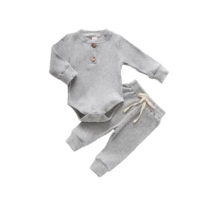 LAGKIYOJ Newborn Baby Girls/Boys Clothes Outfits, Long Sleeve Ribbed Knit Cotton Romper Bodysuit+Long Pants Set Infant Spring...